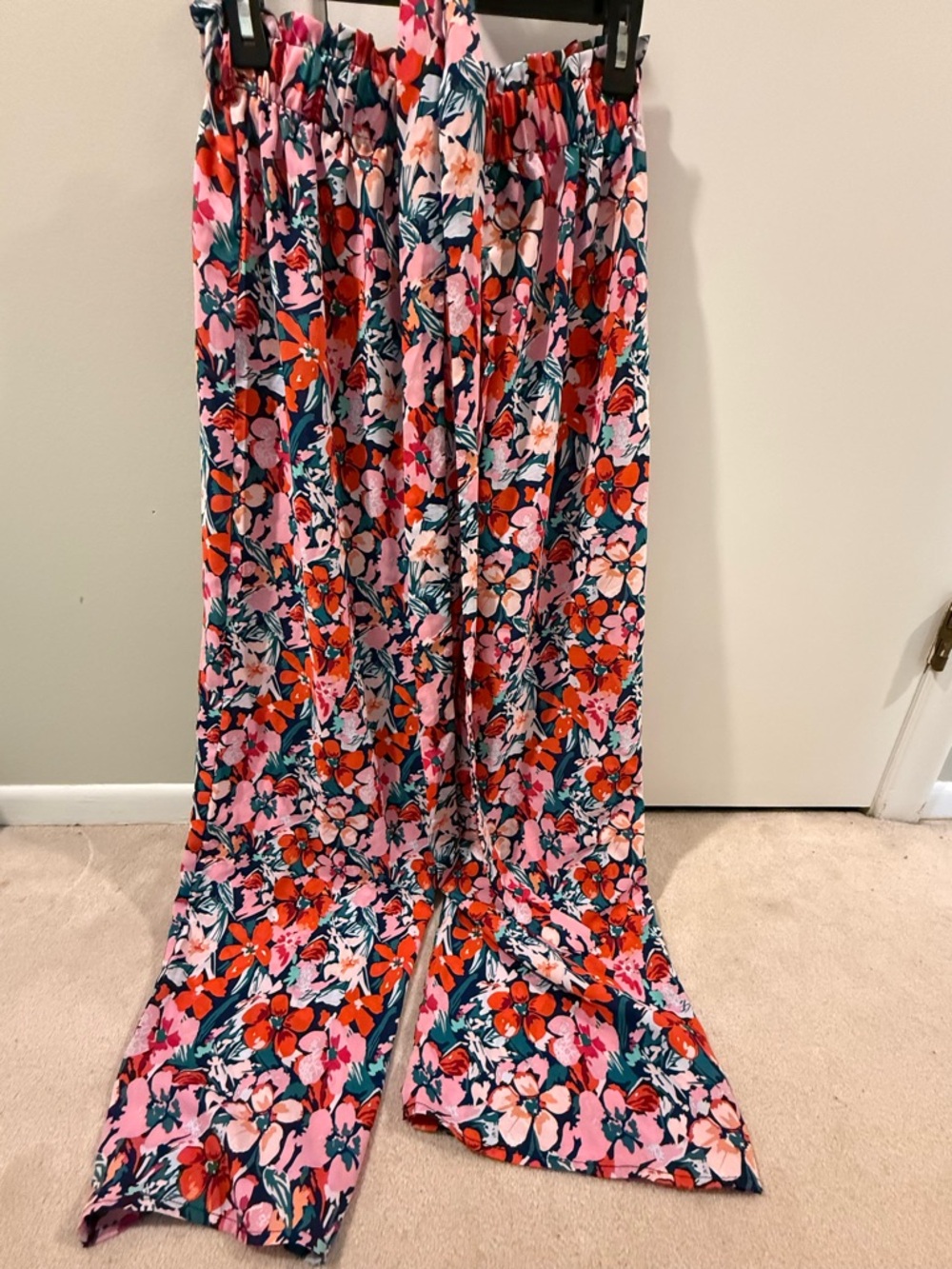 SHEIN Floral Wide-Leg Pants - Pink & Red Floral